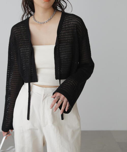 FREE'S MART(フリーズマート)の「◆テープヤーンメッシュカーディガン(カーディガン/ボレロ・レディース・ホワイト/ブラック/ブルー・FREE)」の9枚目の写真