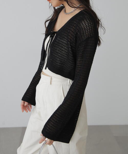 FREE'S MART(フリーズマート)の「◆テープヤーンメッシュカーディガン(カーディガン/ボレロ・レディース・ホワイト/ブラック/ブルー・FREE)」の10枚目の写真