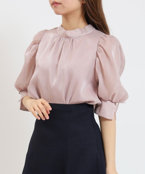 ASTORIA ODIER（アストリアオディール）の「ラメシアーバックリボンブラウス(接触冷感裏地)（シャツ/ブラウス・レディース・ホワイト/ピンク/ベージュ/サックスブルー/ブラック・MEDIUM）」の5枚目の写真