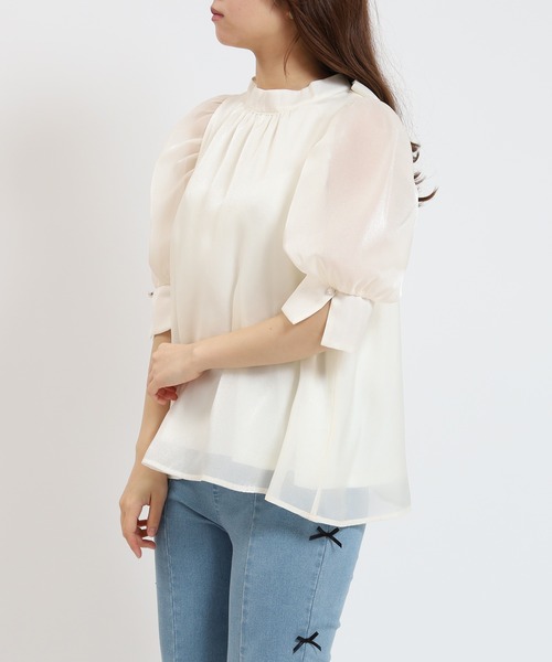 ASTORIA ODIER（アストリアオディール）の「ラメシアーバックリボンブラウス(接触冷感裏地)（シャツ/ブラウス・レディース・ホワイト/ピンク/ベージュ/サックスブルー/ブラック・MEDIUM）」の22枚目の写真