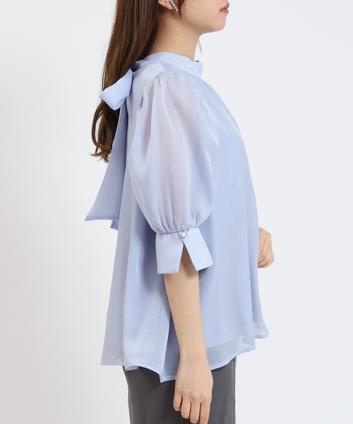 ASTORIA ODIER（アストリアオディール）の「ラメシアーバックリボンブラウス(接触冷感裏地)（シャツ/ブラウス・レディース・ホワイト/ピンク/ベージュ/サックスブルー/ブラック・MEDIUM）」の21枚目の写真