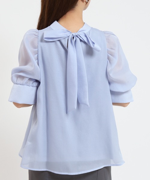 ASTORIA ODIER（アストリアオディール）の「ラメシアーバックリボンブラウス(接触冷感裏地)（シャツ/ブラウス・レディース・ホワイト/ピンク/ベージュ/サックスブルー/ブラック・MEDIUM）」の10枚目の写真