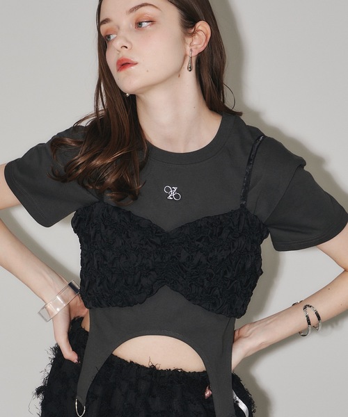 VIOLETTA（ヴィオレッタ）の「シャーリングバックリボンビスチェ（ベスト・レディース・ブラック/グレー・FREE）」の3枚目の写真