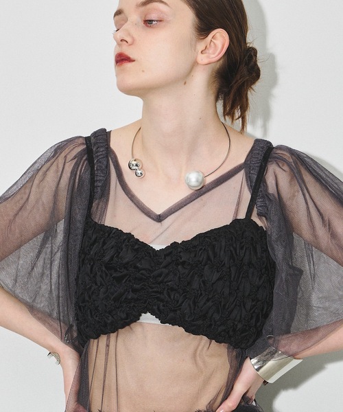 VIOLETTA（ヴィオレッタ）の「シャーリングバックリボンビスチェ（ベスト・レディース・ブラック/グレー・FREE）」の14枚目の写真