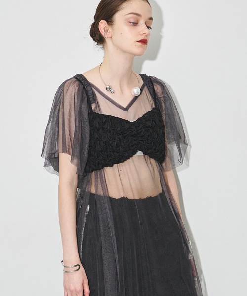 VIOLETTA（ヴィオレッタ）の「シャーリングバックリボンビスチェ（ベスト・レディース・ブラック/グレー・FREE）」の9枚目の写真