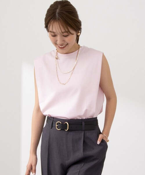 NOLLEY’S（ノーリーズ）の「BASICタックノースリーブTシャツ（Tシャツ/カットソー・レディース・ベージュ/グリーン/オフホワイト/ブラック系その他/ベビーピンク/ブラック・36/38）」の18枚目の写真