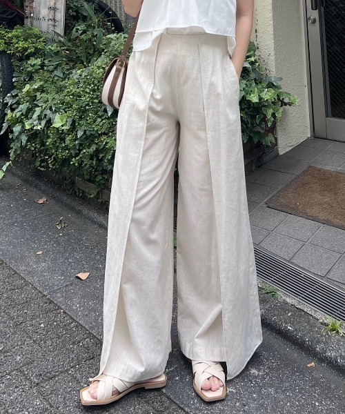 ACYM（アシーム）の「Natural linen layered パンツ（その他パンツ・レディース・ブラック/オフホワイト・FREE）」の2枚目の写真