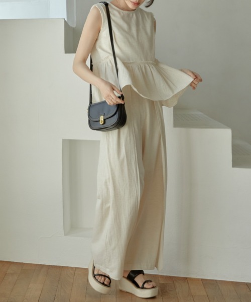 ACYM（アシーム）の「Natural linen layered パンツ（その他パンツ・レディース・ブラック/オフホワイト・FREE）」の4枚目の写真