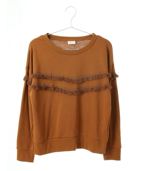 Green　Parks（グリーンパークス）の「・ﾌﾘﾝｼﾞｳﾗｹﾌﾟﾙｵｰﾊﾞｰ（Tシャツ/カットソー・レディース・カーキ/ネイビー/キャメル・FREE）」の3枚目の写真