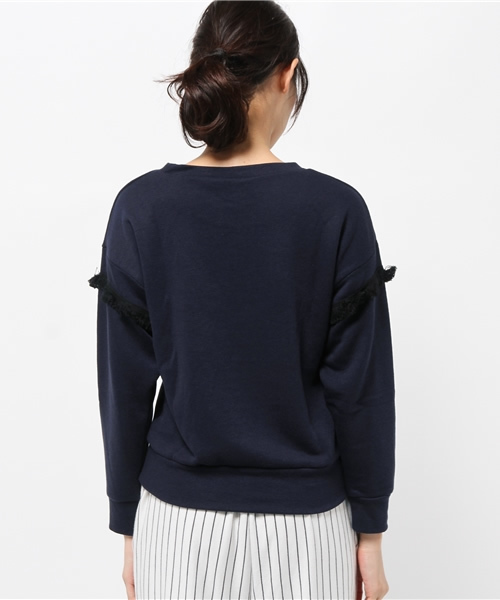 Green　Parks（グリーンパークス）の「・ﾌﾘﾝｼﾞｳﾗｹﾌﾟﾙｵｰﾊﾞｰ（Tシャツ/カットソー・レディース・カーキ/ネイビー/キャメル・FREE）」の6枚目の写真