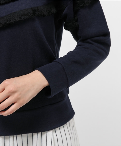 Green　Parks（グリーンパークス）の「・ﾌﾘﾝｼﾞｳﾗｹﾌﾟﾙｵｰﾊﾞｰ（Tシャツ/カットソー・レディース・カーキ/ネイビー/キャメル・FREE）」の8枚目の写真