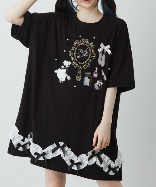 Ank Rouge（アンクルージュ）の「おしゃれプードルコスメBigTe（Tシャツ/カットソー・レディース・ブラック/ホワイト/ピンク・M）」の2枚目の写真