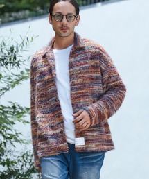 ms5749-Multicolor Mohair Like Shadow Stripe Knit Shirts ニットシャツ