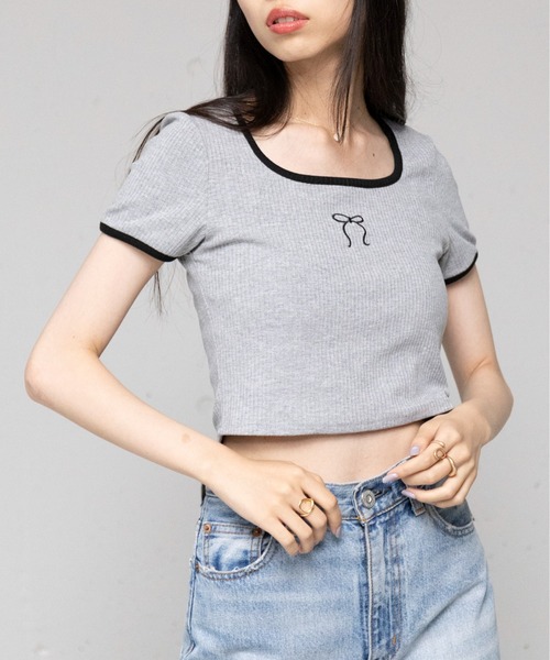 2色 カジュアル リボン刺繍半袖 Tシャツ スリム カットソー 楽天市場】切替Tシャツ / cube sugar evo. (キューブシュガー