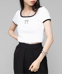 【SETUP7】刺繍リボンバイカラー 半袖Tシャツ SCCH595