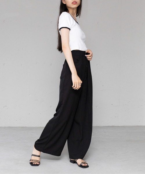 SETUP7(セットアップセブン)の「【SETUP7】刺繍リボンバイカラー 半袖Tシャツ SCCH595(シャツ/ブラウス・レディース・グレー/ライトブルー/ブラック/ホワイト・FREE)」の6枚目の写真