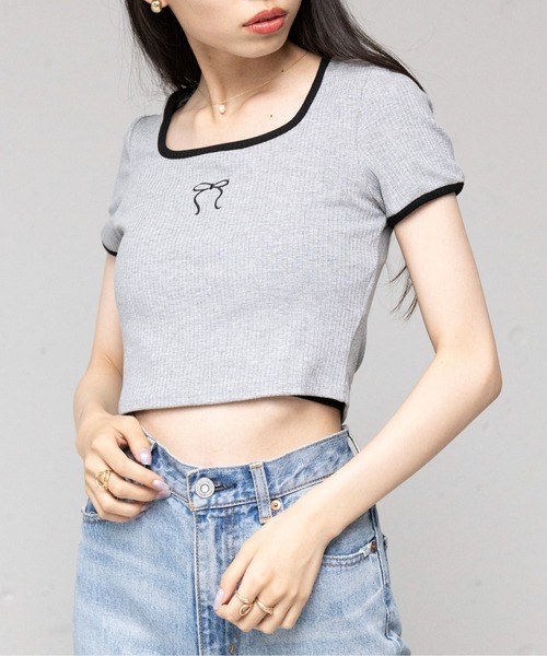 セール】【SETUP7】刺繍リボンバイカラー 半袖Tシャツ SCCH595