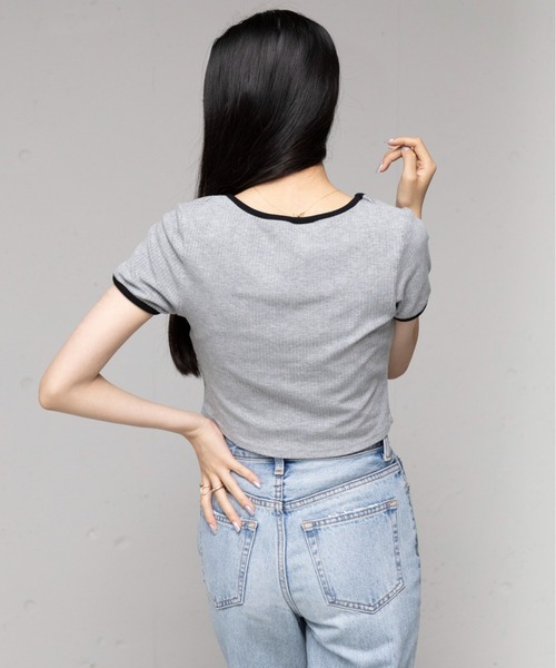 SETUP7(セットアップセブン)の「【SETUP7】刺繍リボンバイカラー 半袖Tシャツ SCCH595(シャツ/ブラウス・レディース・グレー/ライトブルー/ブラック/ホワイト・FREE)」の21枚目の写真