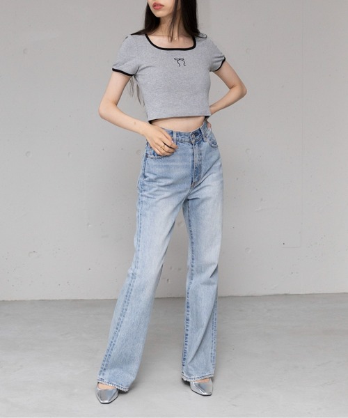SETUP7(セットアップセブン)の「【SETUP7】刺繍リボンバイカラー 半袖Tシャツ SCCH595(シャツ/ブラウス・レディース・グレー/ライトブルー/ブラック/ホワイト・FREE)」の22枚目の写真