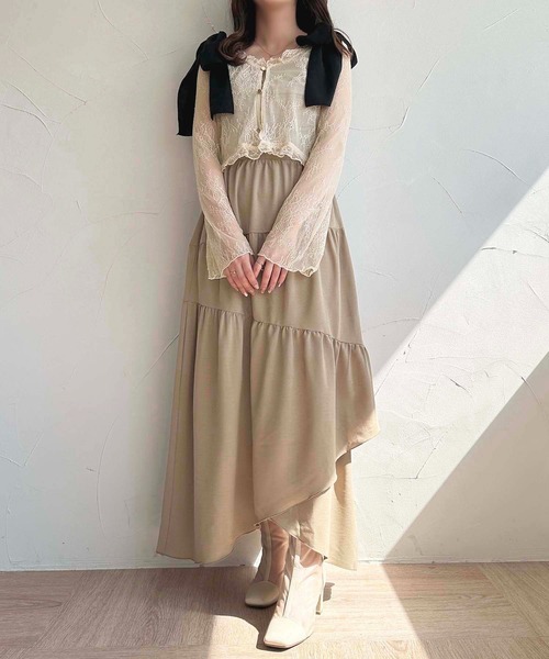 セール】【apres jour mimi】リボンティアードキャミワンピース 