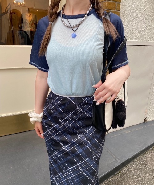 nemne store(ネンネストア)の「カラーステッチシアーラグランTシャツ(Tシャツ/カットソー・レディース・ライトブルー/アイボリー・フリー)」の1枚目の写真