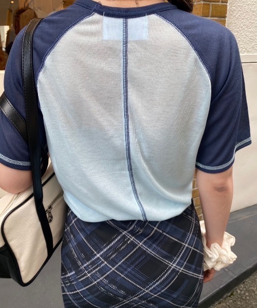 nemne store(ネンネストア)の「カラーステッチシアーラグランTシャツ(Tシャツ/カットソー・レディース・ライトブルー/アイボリー・フリー)」の17枚目の写真