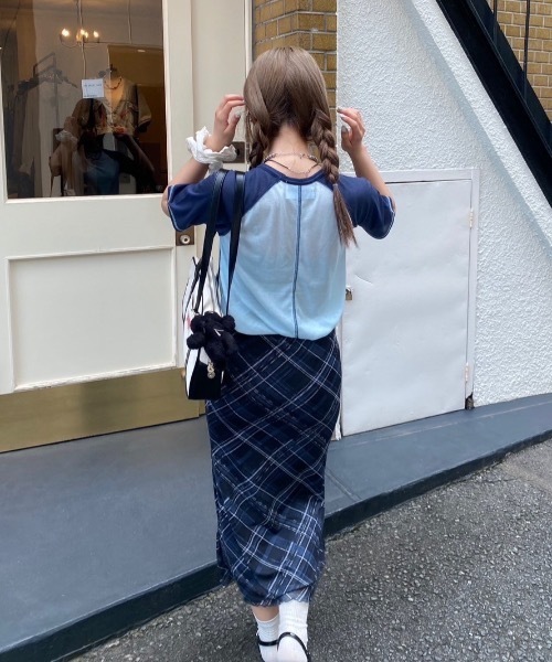 nemne store(ネンネストア)の「カラーステッチシアーラグランTシャツ(Tシャツ/カットソー・レディース・ライトブルー/アイボリー・フリー)」の16枚目の写真