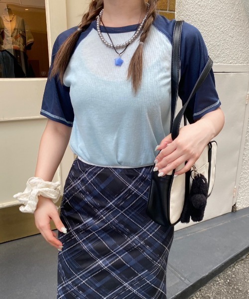 nemne store(ネンネストア)の「カラーステッチシアーラグランTシャツ(Tシャツ/カットソー・レディース・ライトブルー/アイボリー・フリー)」の12枚目の写真