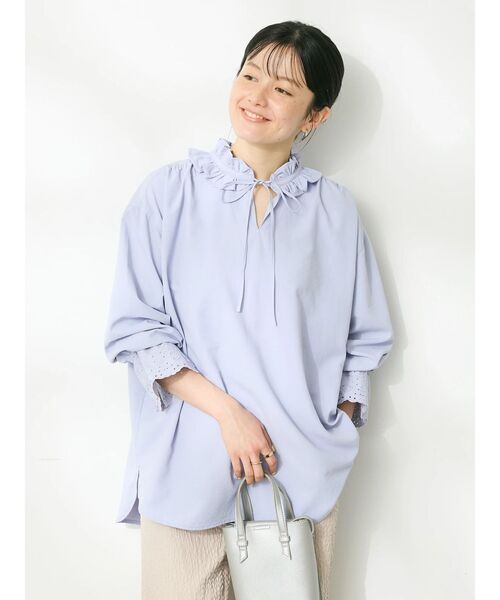 CRAFT STANDARD BOUTIQUE(クラフトスタンダードブティック)の「デシンフリル刺繍スリーブブラウス ◆(シャツ/ブラウス・レディース・パープル/グリーン/オフホワイト/ブラック・FREE)」の6枚目の写真