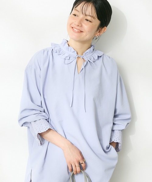 CRAFT STANDARD BOUTIQUE(クラフトスタンダードブティック)の「デシンフリル刺繍スリーブブラウス ◆(シャツ/ブラウス・レディース・パープル/グリーン/オフホワイト/ブラック・FREE)」の4枚目の写真