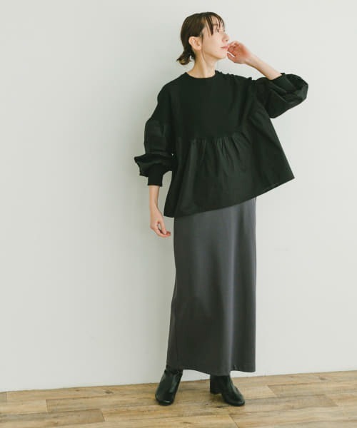 ITEMS URBANRESEARCH（アイテムズ アーバンリサーチ）の「裏起毛ポンチスカート（スカート・レディース・ブラック/その他/チャコールグレー・FREE/-）」の4枚目の写真