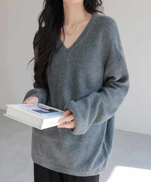 セール】Vネックリラックス ニットセーター（ニット/セーター
