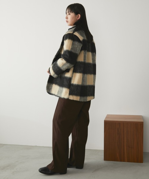 ブロックチェックシャギーミドルコート（チェスターコート）｜Aunt