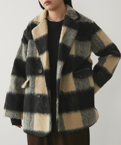 ブロックチェックシャギーミドルコート（チェスターコート）｜Aunt