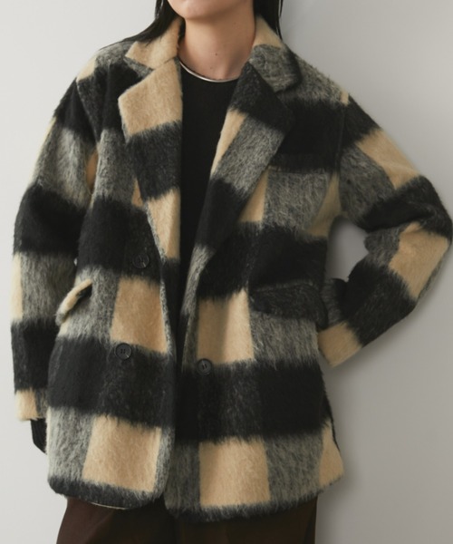 ブロックチェックシャギーミドルコート（チェスターコート）｜Aunt