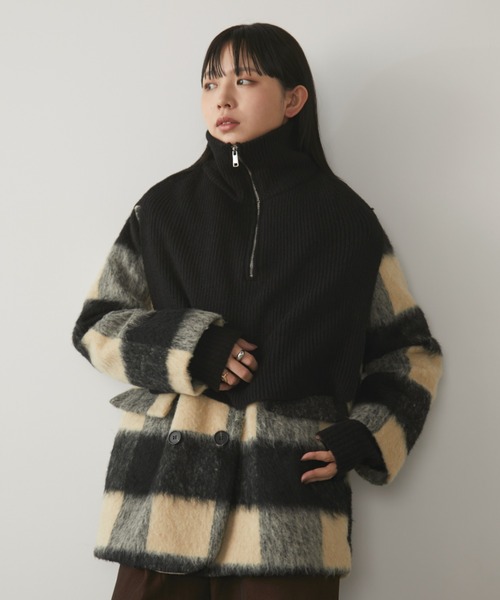 ゆづき/チェックシャギーミドルコート made in INTER FACTORY
