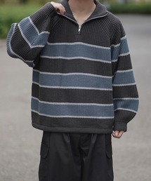 molk | 【molk】バルーンスリーブハーフジップボーダーニット(ニット/セーター)