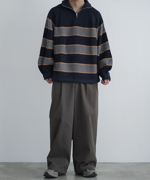 molk(モルク)の「【molk】バルーンスリーブハーフジップボーダーニット(ニット/セーター・メンズ・チャコールグレー/ネイビー/グリーン・XS/S/M)」の13枚目の写真