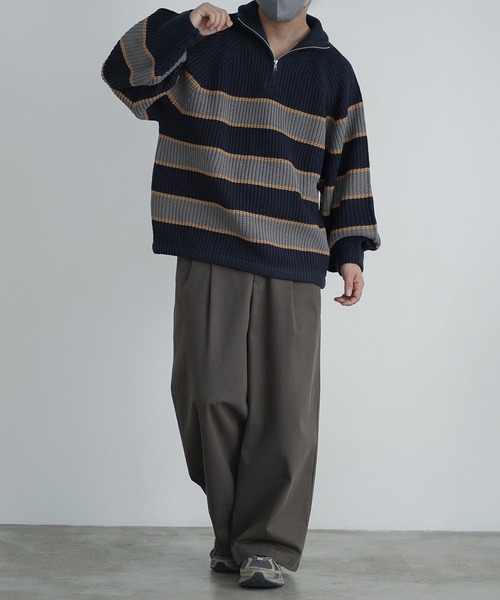 molk(モルク)の「【molk】バルーンスリーブハーフジップボーダーニット(ニット/セーター・メンズ・チャコールグレー/ネイビー/グリーン・XS/S/M)」の14枚目の写真