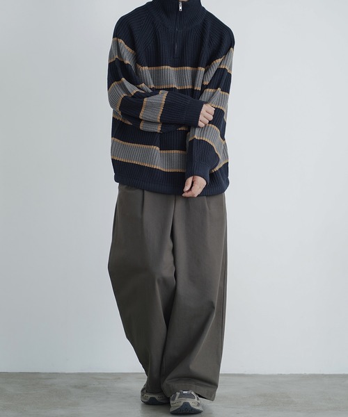 molk(モルク)の「【molk】バルーンスリーブハーフジップボーダーニット(ニット/セーター・メンズ・チャコールグレー/ネイビー/グリーン・XS/S/M)」の16枚目の写真