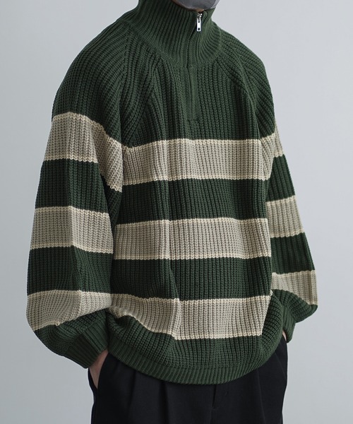 molk(モルク)の「【molk】バルーンスリーブハーフジップボーダーニット(ニット/セーター・メンズ・チャコールグレー/ネイビー/グリーン・XS/S/M)」の20枚目の写真