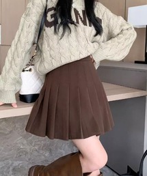 【4サイズあり】JK ウールライク タック厚手プリーツミニスカート 無地(インパン付)(秋冬の韓国ファッションガーリー定番)