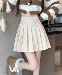 【4サイズあり】JK ウールライク タック厚手プリーツミニスカート 無地(インパン付)(秋冬の韓国ファッションガーリー定番)