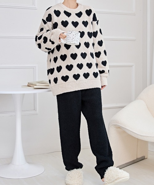 Lace Ladies（レースレディース）の「配色 バラエティ もこもこ あったか ルームウエア（ルームウェア/パジャマ・レディース・ブラック/アイボリー/グレー/ピンク・FREE）」の2枚目の写真