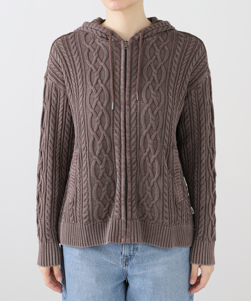 Guess(ゲス)の「【GUESS/ゲス】 GO CABLEKNIT OVERSIZE ZIP HOODIE(パーカー・レディース・ブラウン・X-SMALL)」の3枚目の写真