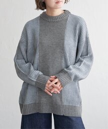 配色リブプルオーバーニット