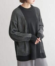 配色リブプルオーバーニット