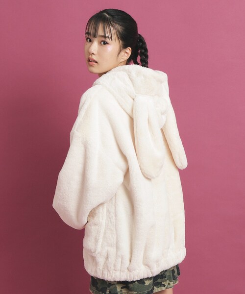 タグ付属★LOU ANDREA★ラビット毛皮ファーブルゾン★ピンクベージュ セール】【大人気/カラー追加あり】もふもふ エコファーブルゾン