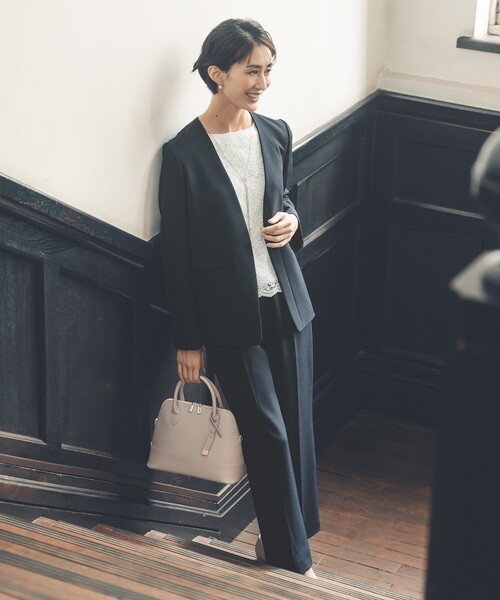 OPAQUE.CLIP（オペークドットクリップ）の「《通勤・セレモニー/セットアップ対応》ワイドパンツ/ダブルクロス【洗濯機洗い可】（その他パンツ・レディース・ブラック/ライトベージュ/ネイビー・34/36/38/40/42）」の5枚目の写真