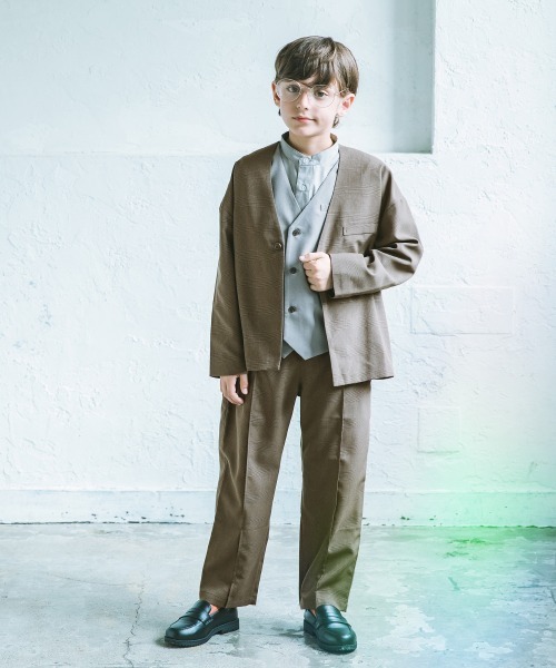 devirock（デビロック）の「フォーマル チェック柄 ノーカラージャケット セットアップ(ロングパンツ)（スーツセット・キッズ・ブラウン系/ブラック系/グレー系2/グレー系・110cm/100cm/120cm/130cm/140cm/150cm/160cm）」の17枚目の写真